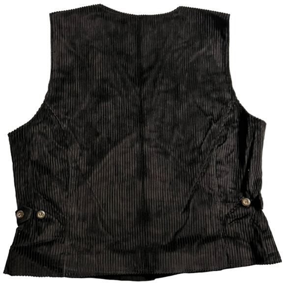 Marsh Landing Black Leather Vest Ribbed Cotton Back Button Front Size M Y2K 90s - Picture 9 of 10